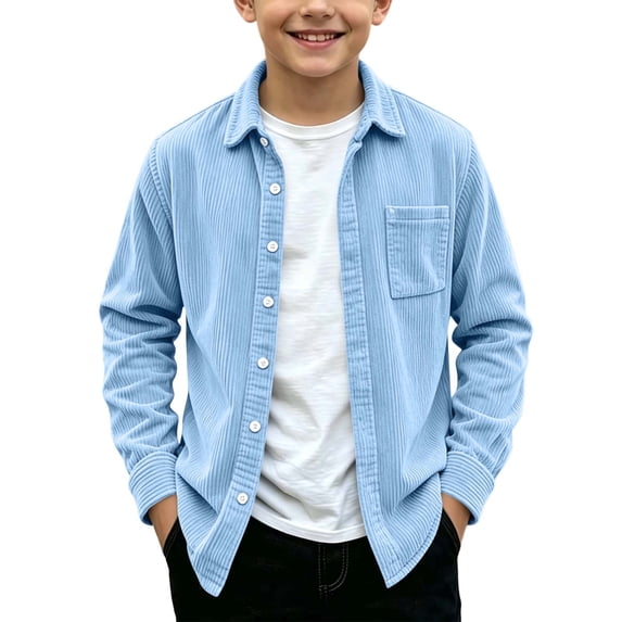 HOOMEUMY Kids Corduroy Shirt Jacket Boys Girls Lapel Collar Button Down Outerwear Casual Shacket For Fall Daily Outfits