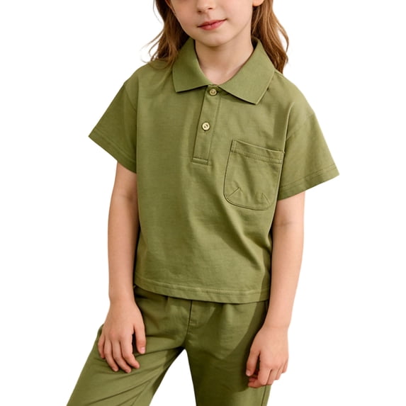 HOOMEUMY Kids School T‑Shirts Solid Collared Short Sleeve Top