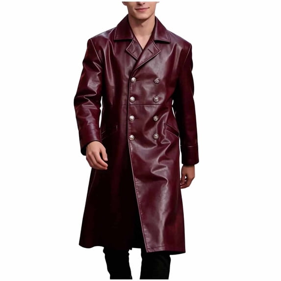HOOMEUMY Leather Coat Men Casual Daily Coat Style Vintage Mens Leather Coat