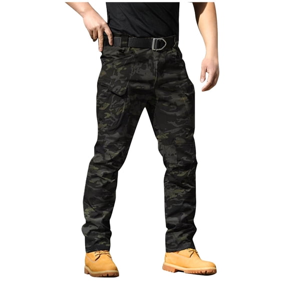 HOOMEUMY Men Cargo Pants, Tactical Pants, Baggy Outdoor Waterproof Hiking Work Pants Stretch Multi Pockets Lightweight Classic Black 14