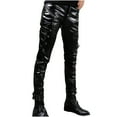 thumbnail image 1 of HOOMEUMY Men Casual Fashion Fitted PU Faux Leather Jeans Biker Pants Punk Style Trousers Rock Steampunk Lace Up PU Leather Pants Black 6, 1 of 9