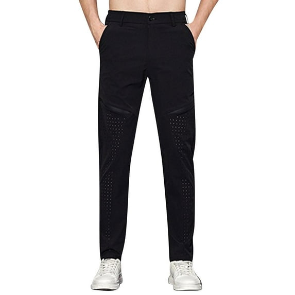 HOOMEUMY Men Casual Pants Stretch Solid Color Sports Pants with Zipper Pockets Slim Joggers Workout Pants (Black,29)