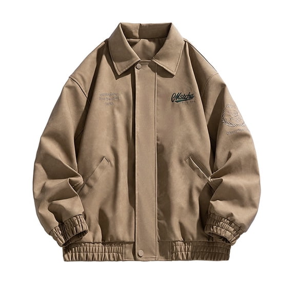 HOOMEUMY Men Daily Basic Tops Outdoors Loose Lapel Coat Soft Solid Versatile Leather Jacket