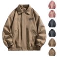 thumbnail image 1 of HOOMEUMY Men Daily Basic Tops Outdoors Loose Lapel Coat Soft Solid Versatile Leather Jacket, 1 of 9