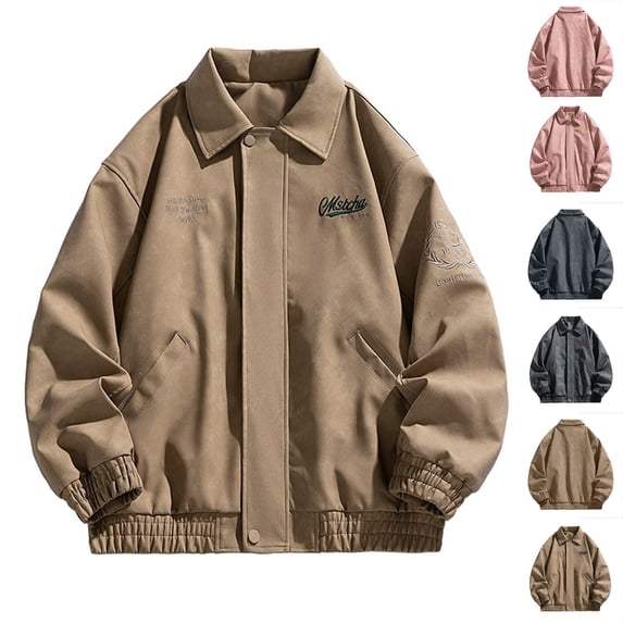 HOOMEUMY Men Daily Basic Tops Outdoors Loose Lapel Coat Soft Solid Versatile Leather Jacket