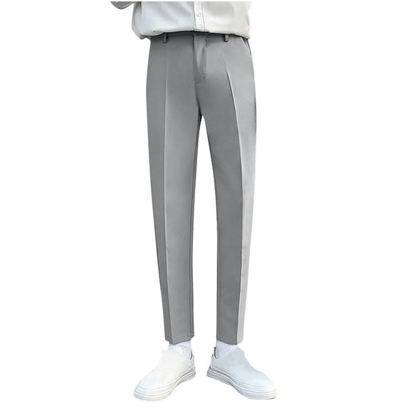 HOOMEUMY Men Dress Pants Slim Fit Solid Color Skinny Trousers Classic Business Work Office Pants Casual Wedding Suit Pants Gray 10