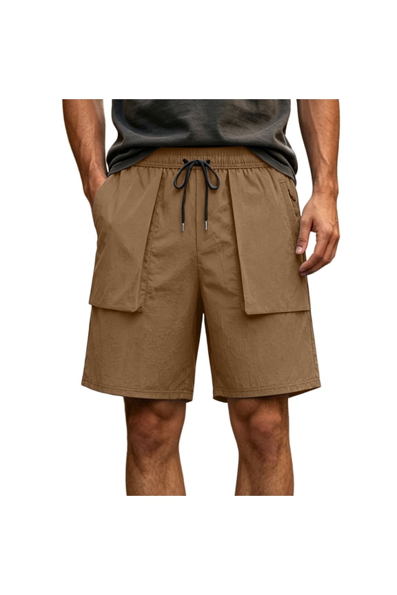 Men Large Checkered Flap Cargo Shorts Woven Dark Drawstring Waist Oversized Side Flap Pockets Knee Length Woven Fabric Outdoor Street Camping Walking Travel Daily Short Pants Solid Color