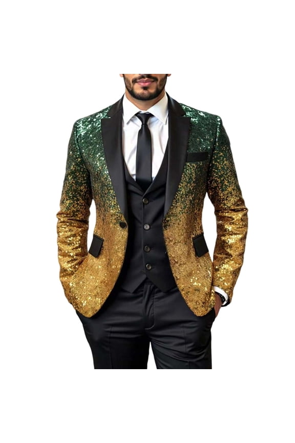 Men Sequin Shiny Prom Suit Jacket Sparkly One Button Slim Fit Blazers Tuxedo for Wedding Party (Green,L)