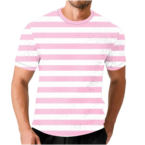 HOOMEUMY Men Tshirt Short Sleeve Mens Tshirts Loose Cotton Summer Tops Horizontal Stripe Basic Tee For Casual Outdoor Daily Running Workout Wear
