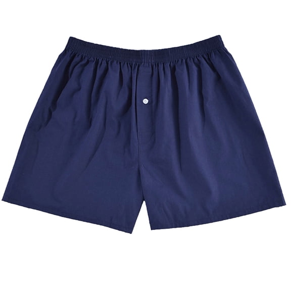 HOOMEUMY Men's 100% Cotton Woven Classic Fit Breathable Quick Dry Lightweight Stretch Boxers with Button Fly Blue S
