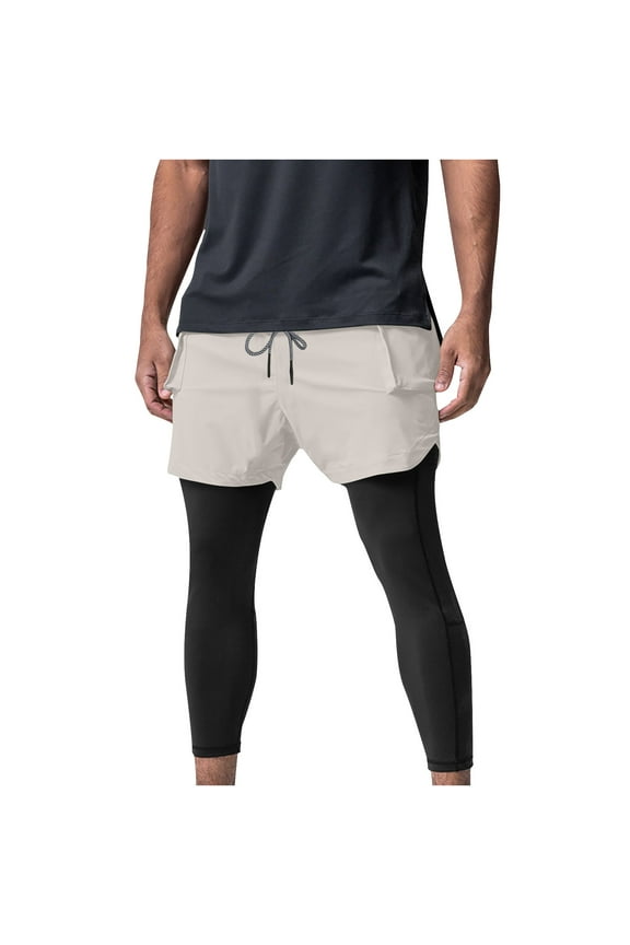 Men's 2 in 1 Running Shorts with Compression Liner Workout Gym Shorts Training Quick Dry Athletic Shorts with Zipper Pockets Gray S