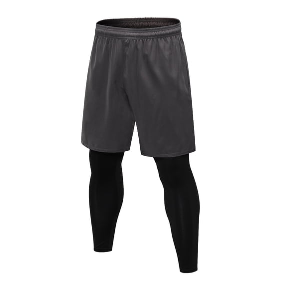 HOOMEUMY Men's 2 in 1 Shorts with Tights Running Workout Shorts Quick Dry Breathable Athletic Shorts for Gym Training Fitness Sports Gray XXL