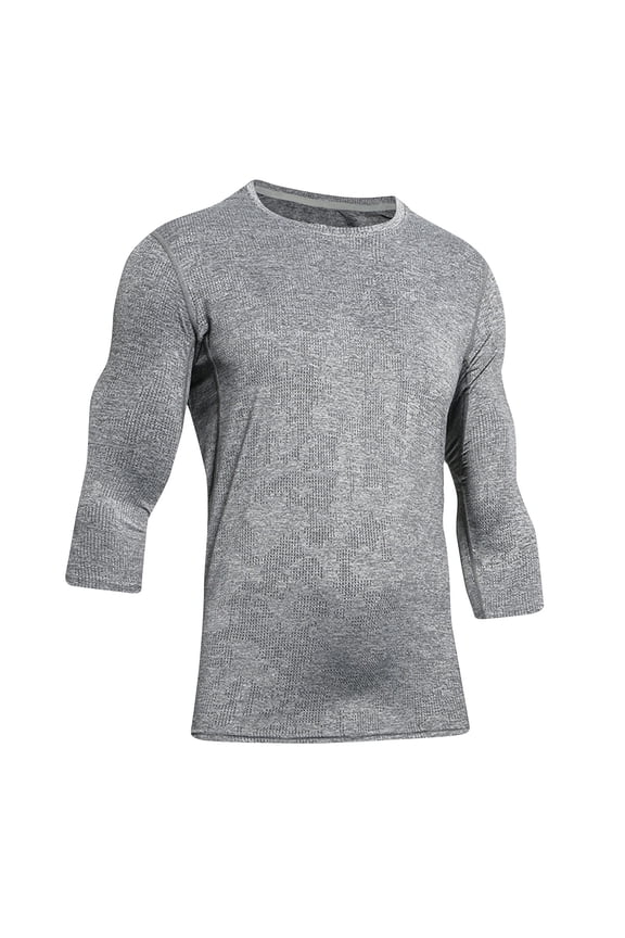 Men's 3/4 Sleeve Performance T-Shirt Workout Compression Gym Running Fitness Training Top Moisture Wicking Quick Gray XXL