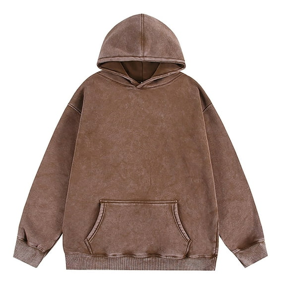 HOOMEUMY Men's Acid Wash Hoodie Long Sleeve Pullover Sweatshirt Oversized Loose Fit Streetwear Basic Tops with Pocket Coffee XL