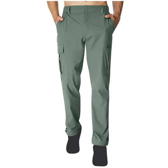 HOOMEUMY Men's Athletic Cargo Pant Hiking Water Resistant Cargo Pants Multi Pocket Outdoor Straight-leg Trousers (Green,S)