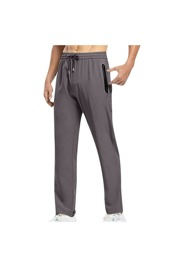 Men's Athletic Pants Quick Dry Workout Running Joggers Elastic Waist Sportswear Trousers with Zipper Pocket Gray M