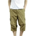 thumbnail image 1 of HOOMEUMY Men's Baggy Bermuda Cargo Shorts Loose Fit Multi Pockets Summer Beachwear Drawstring Straight Leg Three Quarter Pants Yellow L, 1 of 4