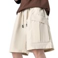 thumbnail image 1 of HOOMEUMY Men's Baggy Cargo Shorts with Pockets Streetwear Hip Hop Style Drawstring Elastic Waist Summer Beach Knee Length Shorts Beige XL, 1 of 4