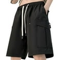 thumbnail image 1 of HOOMEUMY Men's Baggy Cargo Shorts with Pockets Streetwear Hip Hop Style Drawstring Elastic Waist Summer Beach Knee Length Shorts Black XXXXL, 1 of 5