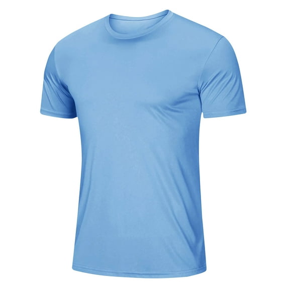 HOOMEUMY Men's Basic Crew Neck Stretch T-Shirt Short Sleeve Solid Tee Lightweight Casual T-Shirt Breathable Tops Blue L