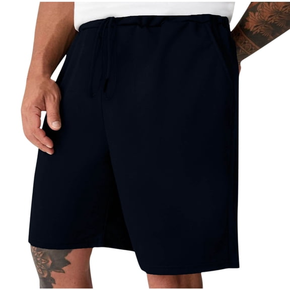 HOOMEUMY Men's Basic Fleece Sweatpants Shorts Drawstring Elastic Waist Gym Workout Shorts with Pockets Blue XXL