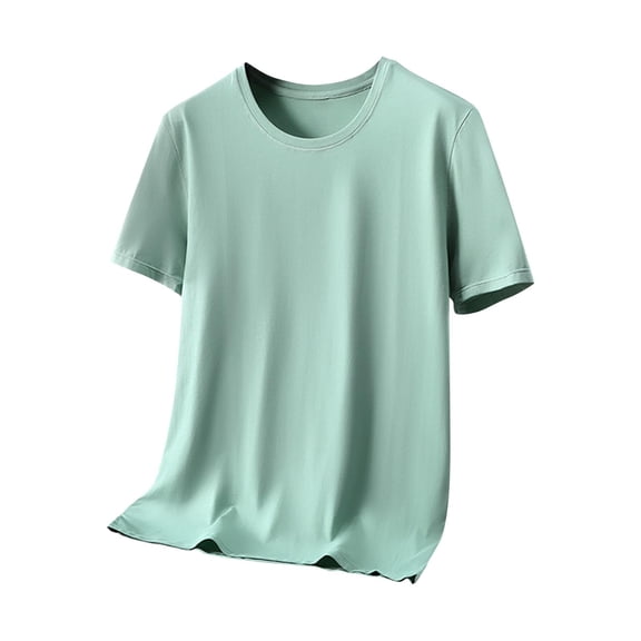 HOOMEUMY Men's Basic Solid Color Short Sleeve Crew Neck T-Shirt Casual Breathable Workout Lightweight Slim Fit Tee Green L