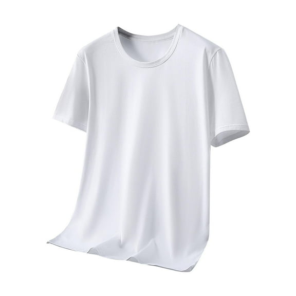 HOOMEUMY Men's Basic Solid Color Short Sleeve Crew Neck T-Shirt Casual Breathable Workout Lightweight Slim Fit Tee White L