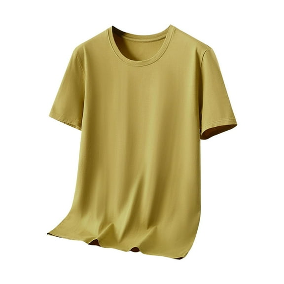 HOOMEUMY Men's Basic Solid Color Short Sleeve Crew Neck T-Shirt Casual Breathable Workout Lightweight Slim Fit Tee Yellow L