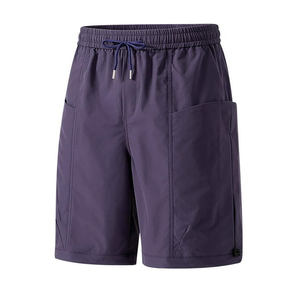 HOOMEUMY Men's Beach Shorts Leisure Fashion Comfy Elastic Waist Drawstring Straight-leg Pants Outdoor Summer Solid Color (Purple,M)