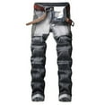 thumbnail image 1 of HOOMEUMY Men's Biker Jeans Straight Fit Stretch Denim Washed Distressed Ripped Biker Jeans with Multi-Pockets Loose Fit Low Rise Straight Leg Trucker Jeans for Men Gray XXXXL(38), 1 of 8