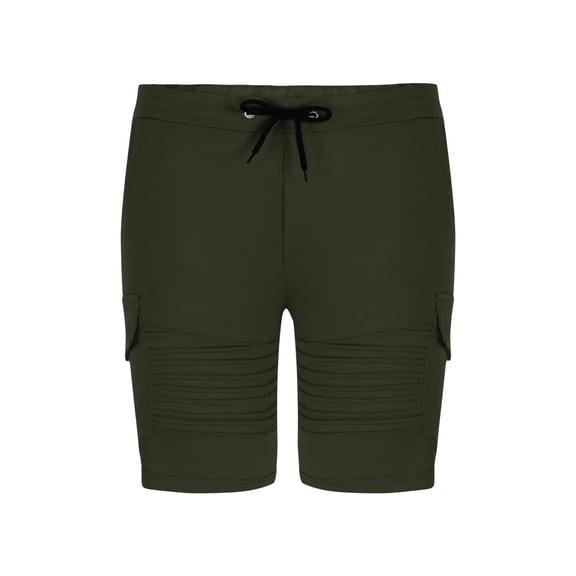 HOOMEUMY Men's Black Drawstring Biker Jogger Striped Breathable Quick Dry Stretch Lightweight Cargo Shorts with Zipper Pockets Green L