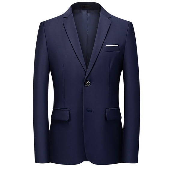 HOOMEUMY Men's Blazer Double Button Slim Fit Suit Jacket Classic Solid Business Formal Wedding Party Work Blazer Dark Blue XL