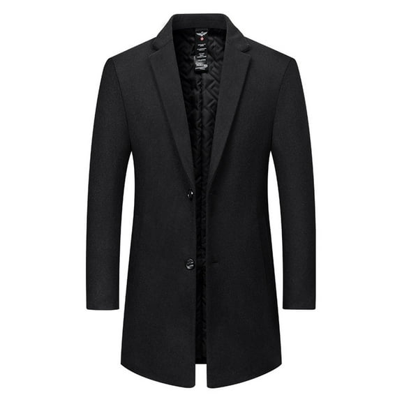 HOOMEUMY Men's Blazer Long Work Office Blazer Business Slim Fit Winter Two Button Coat Lapel Warm Suit Jacket (Black,L）