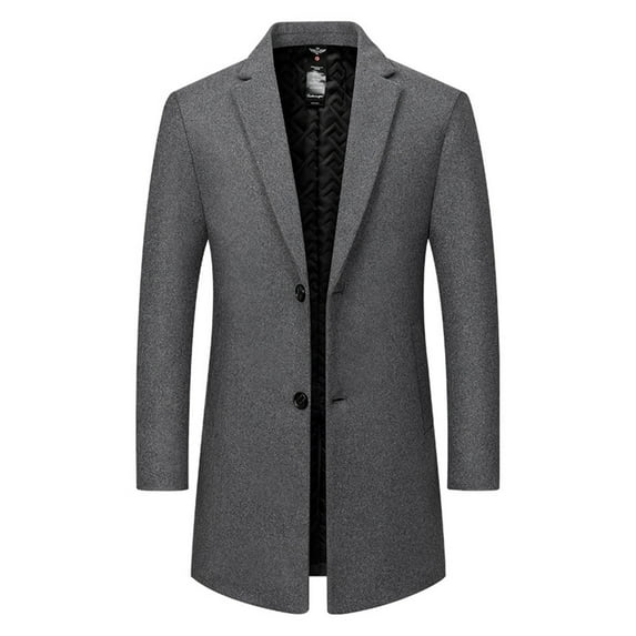 HOOMEUMY Men's Blazer Long Work Office Blazer Business Slim Fit Winter Two Button Coat Lapel Warm Suit Jacket (Gray,XXL)