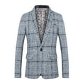 thumbnail image 1 of HOOMEUMY Men's Blazer Plaid Slim Fit Jacket Button Up Long Sleeve Business Suit Coat for Wedding Party Work Office b_Gray XXXL, 1 of 7