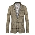thumbnail image 1 of HOOMEUMY Men's Blazer Plaid Slim Fit Jacket Button Up Long Sleeve Business Suit Coat for Wedding Party Work Office b_Khaki XL, 1 of 6