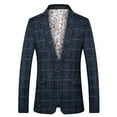 thumbnail image 1 of HOOMEUMY Men's Blazer Plaid Slim Fit Jacket Button Up Long Sleeve Business Suit Coat for Wedding Party Work Office b_Navy L, 1 of 8