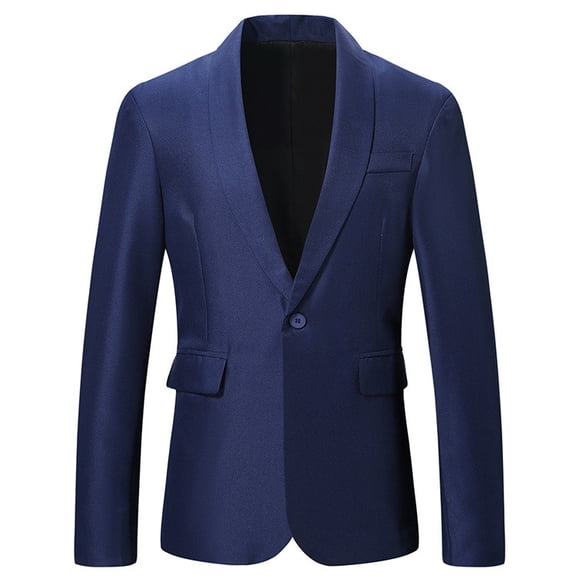 HOOMEUMY Men's Blazer Slim Fit Single Button Formal Business Suit Jacket Solid Blazer Office Wedding Party Coat Navy XL