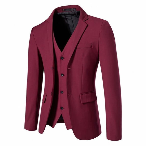 HOOMEUMY Men's Blazer Slim Fit Single Button Suit Jacket Business Wedding Party Formal Coat Office Work Wear Solid Color Long Sleeve Outwear Blazer Wine XL