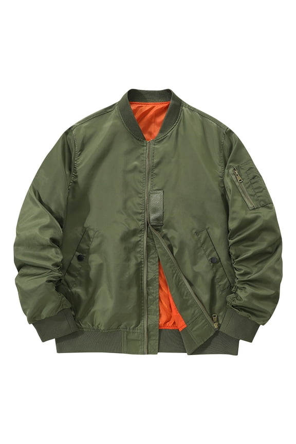 Men's Bomber Jacket Lightweight Flight Jacket Zipper Closure Pockets Warm Outdoor Black Orange Lining Fall Winter Spring Army Green M
