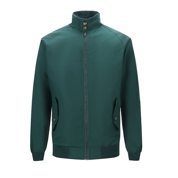 HOOMEUMY Men's Bomber Jacket Lightweight Zipper Windbreaker Baseball Jacket Outdoor Sportswear Solid Color Warm Stand Collar Full Zip Long Sleeve Spring Green L