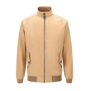 HOOMEUMY Men's Bomber Jacket Lightweight Zipper Windbreaker Baseball Jacket Outdoor Sportswear Solid Color Warm Stand Collar Full Zip Long Sleeve Spring Khaki XXXXL