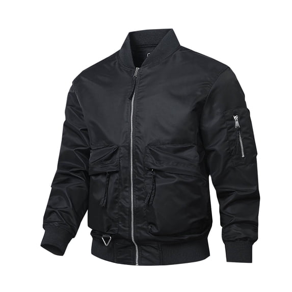 HOOMEUMY Men's Bomber Jacket Zipper Classic Solid Lightweight Flight Jacket with Multiple Pockets Full Zip Up Outwear Black XXXXL