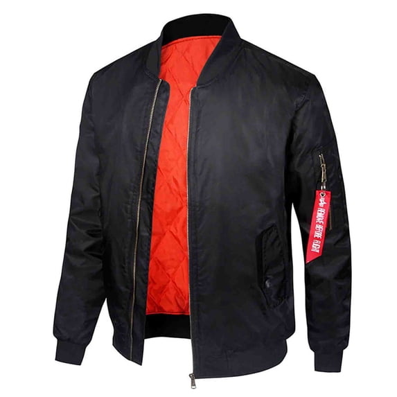 HOOMEUMY Men's Bomber Jackets Hoodless Flight Jacket Zippered Loose Fit Baseball Jacket Lightweight Windbreaker Black XXXL