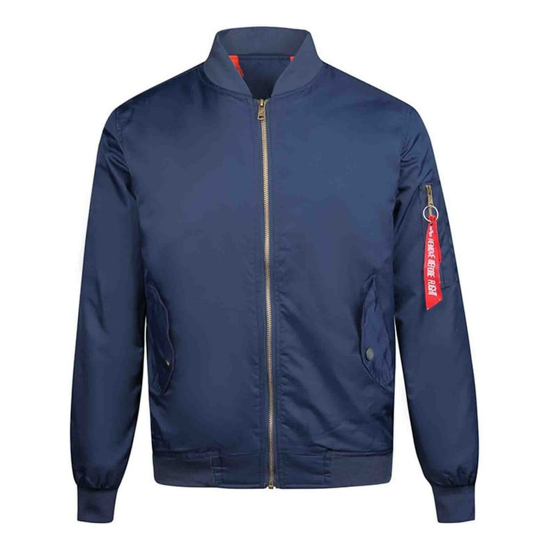 Hoomeumy Men s Bomber Jackets Hoodless Flight Jacket Zippered Loose Fit Baseball Jacket Lightweight Windbreaker Navy XL Size XL US 10 Blue