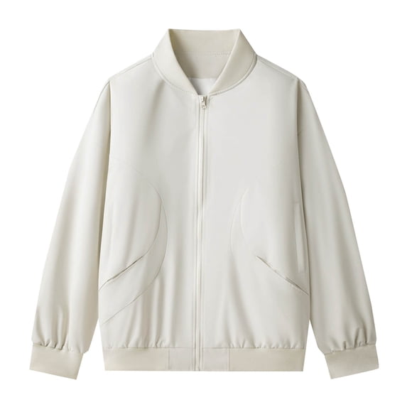 HOOMEUMY Men's Bomber Jackets Zip Up Lightweight Solid Color Baseball Jacket Outwear Zipper Long Sleeve Stand Collar Streetwear Fashion White M