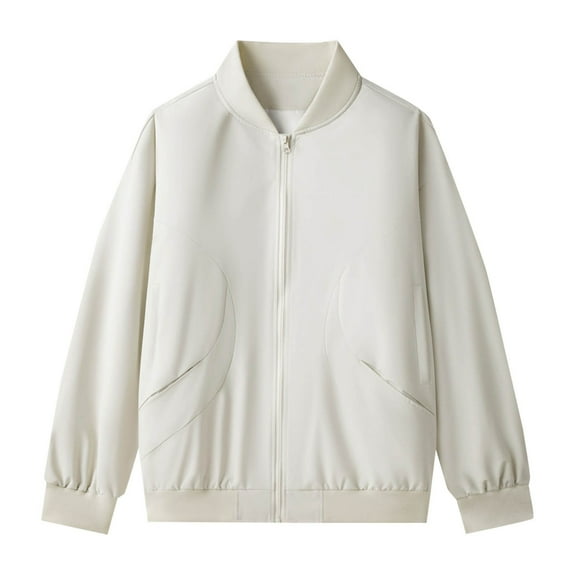 HOOMEUMY Men's Bomber Jackets Zip Up Lightweight Solid Color Baseball Jacket Outwear Zipper Long Sleeve Stand Collar Streetwear Fashion White XXXXL