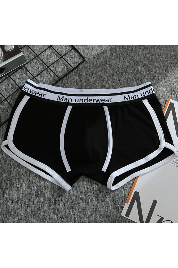 Men's Boxer Briefs Underwear Cotton Breathable Comfortable Soft Shorts with White Trim Black XL