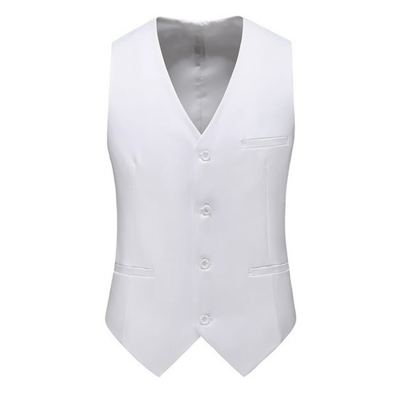 HOOMEUMY Men's Business Vest Slim Fit V-Neck Single Breasted Dress Suit Vest for Wedding Party Business Work Office White M