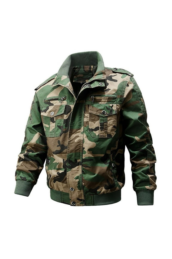 Men's Camouflage Jacket Military Style Bomber Jackets Slim Fit Cotton Casual Outdoor Windbreaker Camouflage M